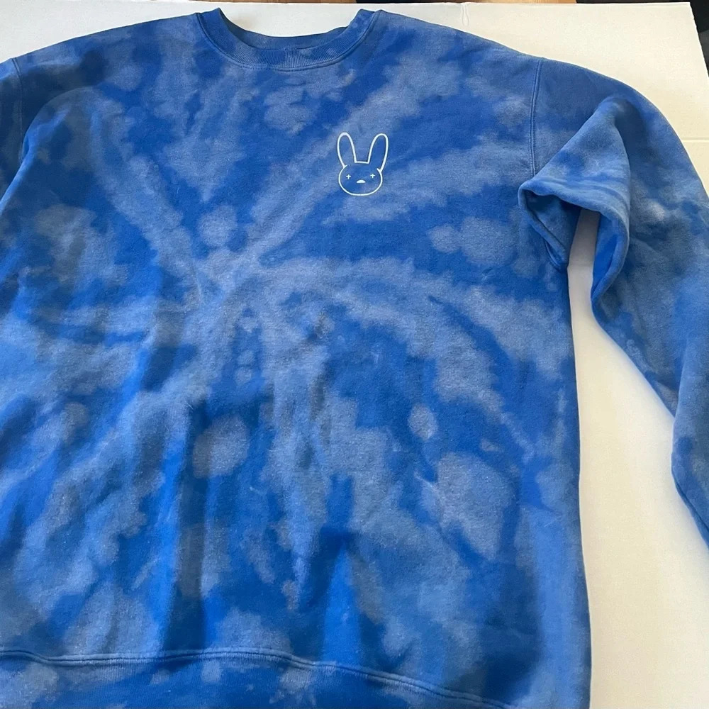 Blue Tie-Dye Sweatshirt with Bunny Design